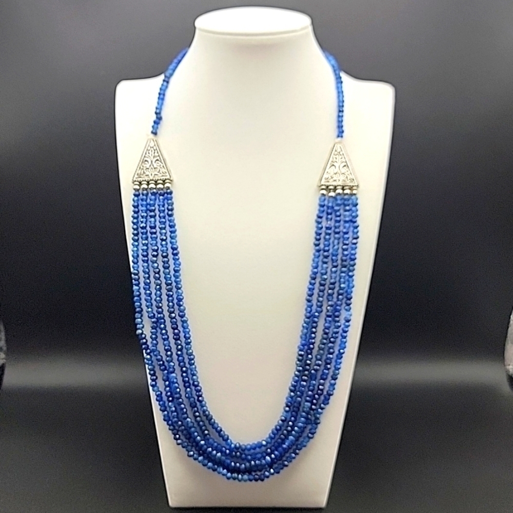 Faceted 276 Cts Natural Gemstone Blue Onyx Round Shape Crystal Beaded Necklace